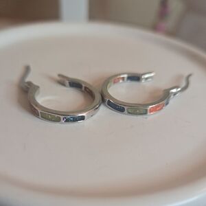 Multicolor Silver Hoop Earrings
